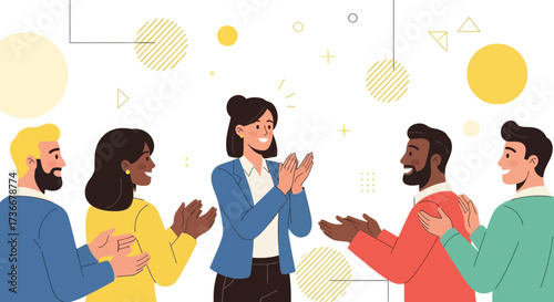 Illustration of a group of people clapping and celebrating an achievement in a business context
