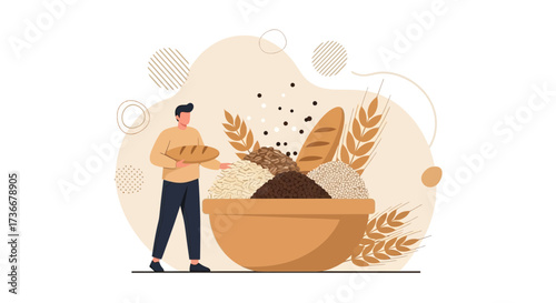 Healthy Eating: Abundance of Grains and Fresh Bread for a Delicious Meal