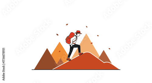 Illustration of a hiker climbing a mountain with a backpack adventure concept