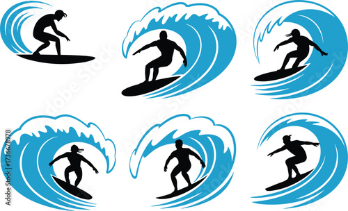 Surfing silhouttee vector on white background
