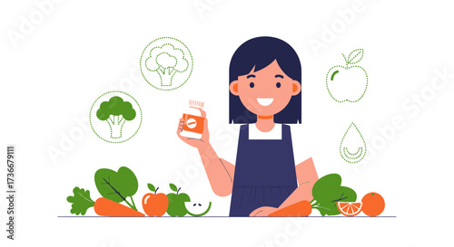 Healthy Lifestyle Advocate Showing Vitamins and Fresh, Organic, Colorful Fruits and Vegetables