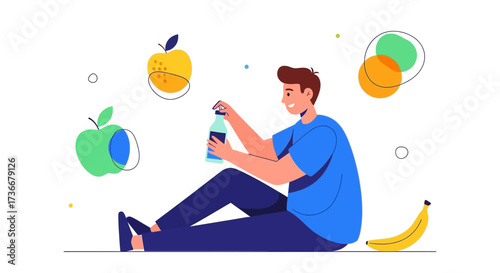 Healthy Lifestyle Choice Represented Through Illustrated Depiction of a Hydrated Person