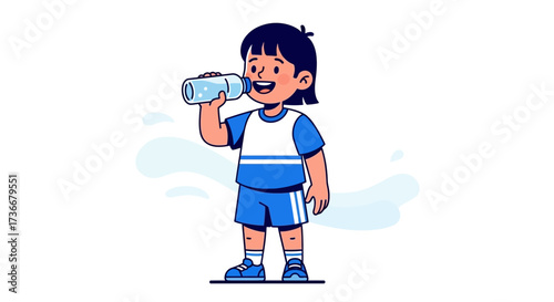 Hydrated Child Drinking Water From Bottle, Illustrating Healthy Lifestyle and Hydration Needs