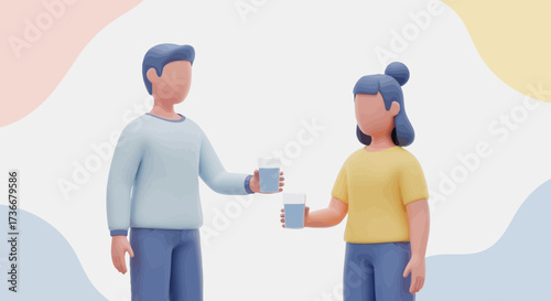Hydration Celebration: Animated Figures Sharing Glasses of Refreshing Water Together