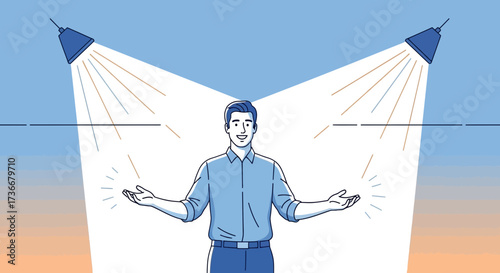 Illuminating Ideas: Conceptual Illustration of a Person Spotlit with Two Directed Lamps