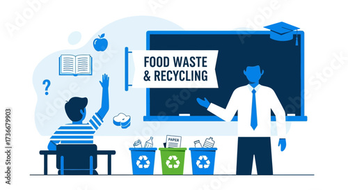 Illustrated Scene Depicting Environmental Education and Waste Management Concepts Clearly Defined