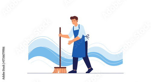 Illustration Depicting An Individual Sweeping, Symbolizing Cleaning and Freshness