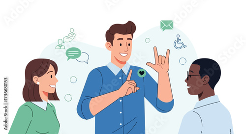 Illustration depicting sign language communication and inclusivity in an inclusive society