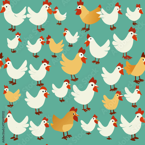 Farmyard Chickens and Roosters Pattern bird
