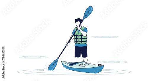 Illustration of a man kayaking on water, perfect for outdoor adventure themes