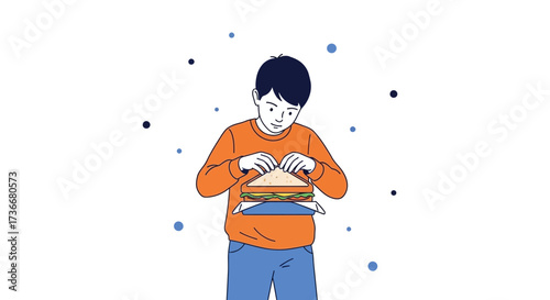 Illustration of a boy preparing a sandwich on a clean white background