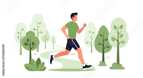 Illustration Of A Man Running In The Park For Health And Fitness Concepts