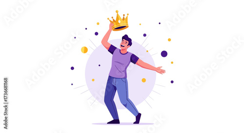 Illustration of a Man Wearing a Crown, Symbolizing Success and Achievement