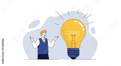 Illustration of a Man with a Light Bulb Representing a New Idea or Concept