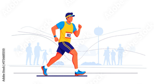Illustration of a marathon runner racing in a competition on a white background