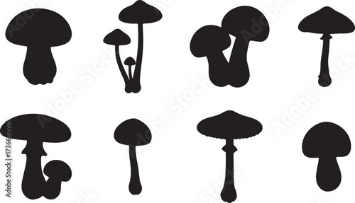 Mushroom Silhouettes Set – Wild Forest Fungi Vector Icons.
