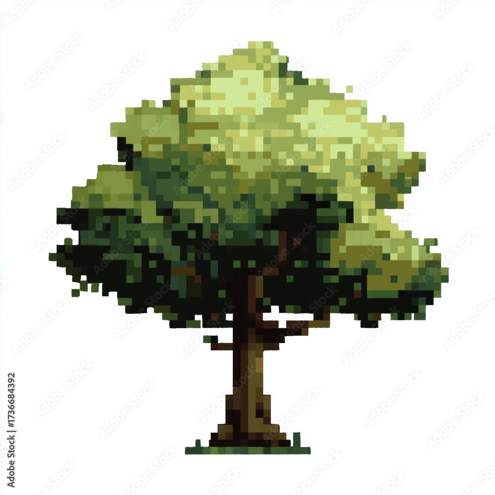 Fototapeta premium A pixelated image of a tree with green leaves and brown trunk