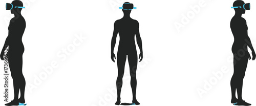 Silhouettes of people in profile wearing VR headsets, vr, people, silhouettes, virtual, reality, headset, profile, technology, futuristic, metaverse, digital, person, man, woman, gaming, isolated, cyb