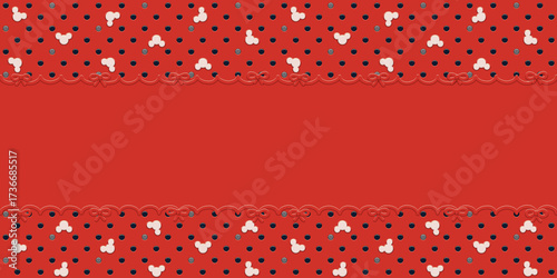 Cute emboss mickey and polka dots on red pattern background . Pop vintage frame for baby , kid .
