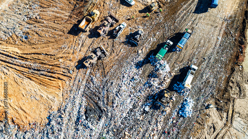 Фотография County Landfill from Above: Dump Trucks and Machinery in Action