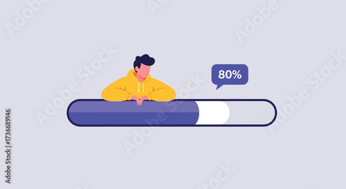 Person in Yellow Hoodie Resting on a Loading Bar at 80 Percent Completion male progress bar