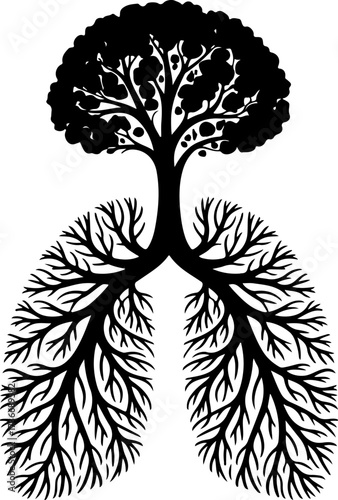 Tree roots forming lungs illustration symbolizing nature's health and life connection