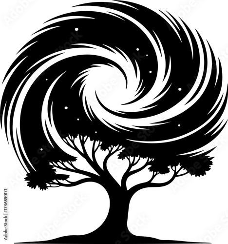 Abstract Swirling Tree of Life Symbol Representing Nature's Power and Cosmic Connection