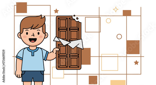 Joyful Child Holding Chocolate Bar Represents Sweet Treat And Contentment