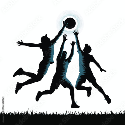 Dynamic Ultimate Frisbee Players Silhouette Vector Illustration - Mid-Air Jump Catch

