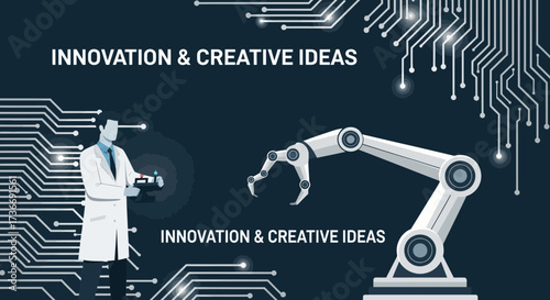 Illustration of creativity, design, and innovation with futuristic technology concept