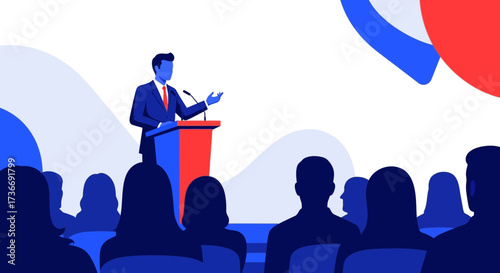Illustration of a Public Speaker Addressing an Audience in a Political Event or Conference