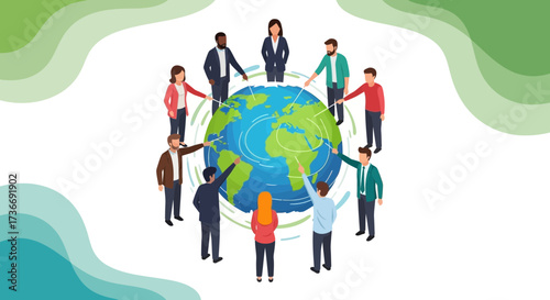 Illustration of people connecting with the world and global network concept