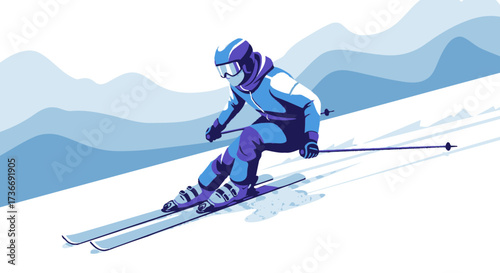 Illustration of a Skier on a Snowy Slope Enjoying a Winter Sport Skiing Recreation