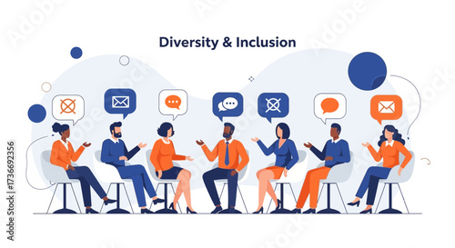 Illustration representing diversity and inclusion in a business meeting conversation