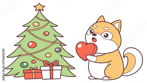 Festive Cheer themed SVG: Surprised Shiba inu with holding a heart in a Christmas environment