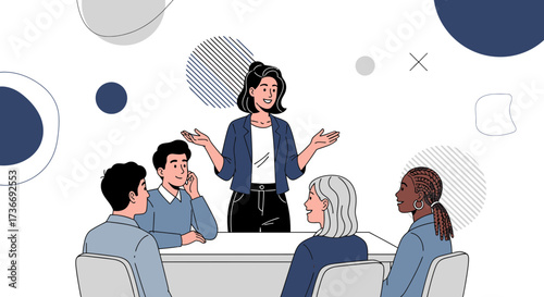 Illustrative depiction business meeting, team presentation, strategic planning concept design