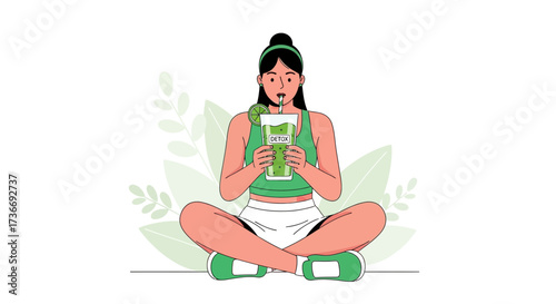 Illustrative Depiction Of a Woman Enjoying a Detox Drink for a Healthy lifestyle