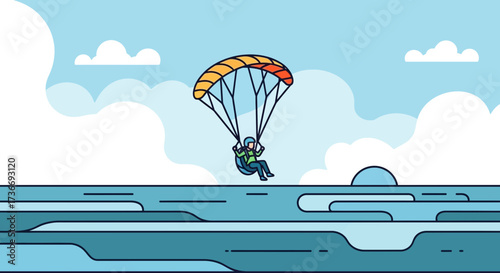 Illustrative image of a person parasailing over the sea illustration concept art