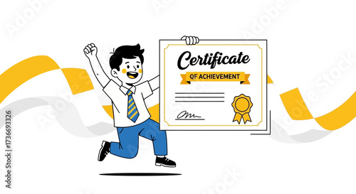 Illustrative Representation Of Boy Holding A Certificate To Show His Accomplishment And Success