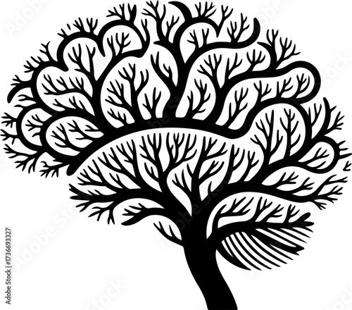 Stylized Human Brain with Intricate Tree Branches, Symbolizing Cognitive Growth, Mental Connectivity, and Intellectual Development