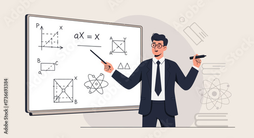 Illustrative Representation of Educator Presenting Mathematical Principles and Theories