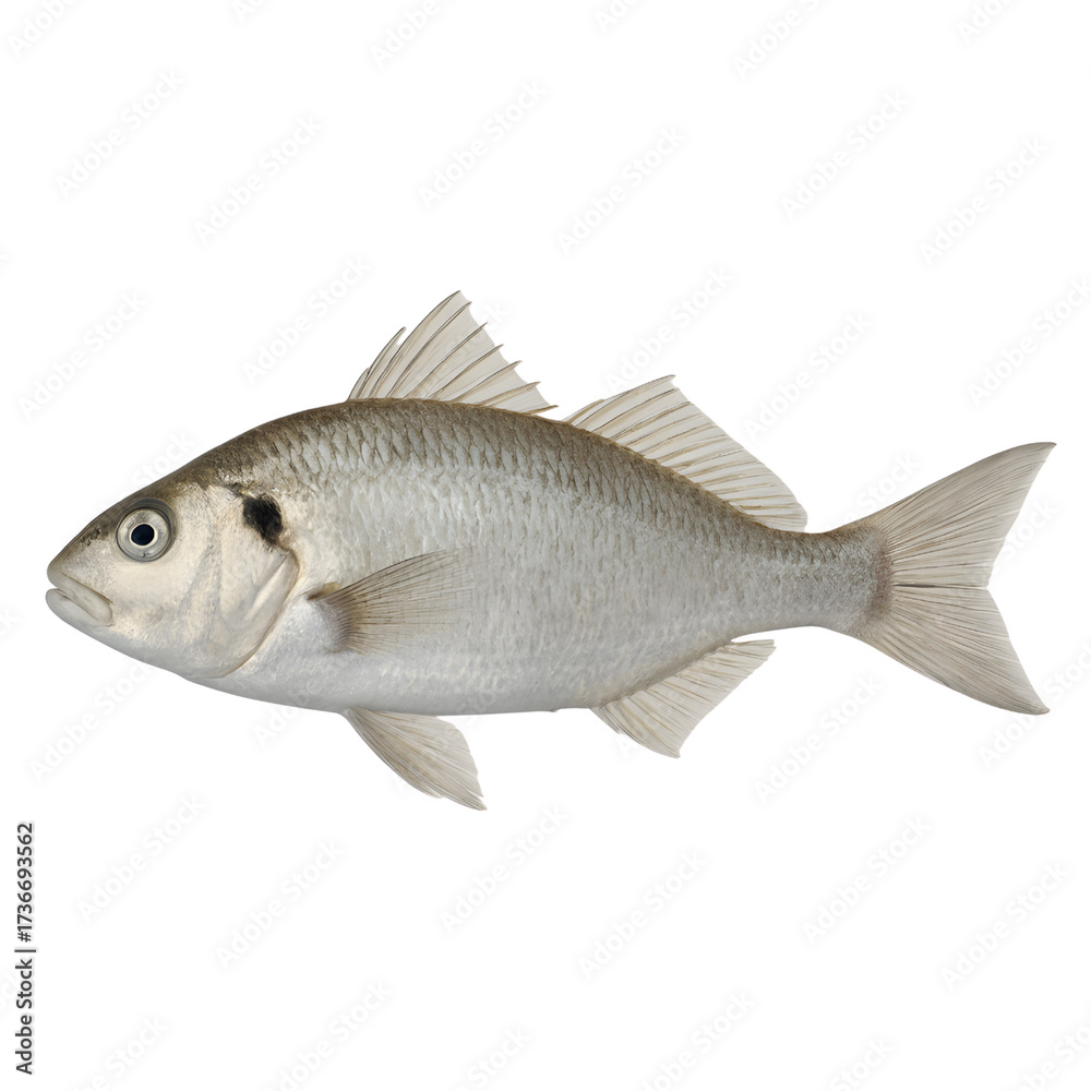 Obraz premium Fresh Silver Fish Isolated Seafood Marine Animal For Fishing Cooking Market And Nutrition