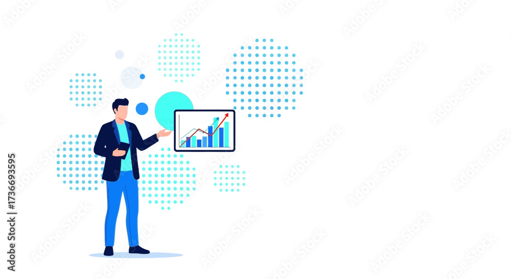 Fototapeta premium Illustrative Vision Of A Businessman Presenting Financial Statistics and Business Growth Strategies