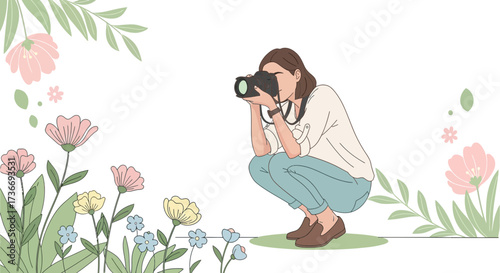 Illustrative representation of photography capturing nature amidst colorful flora elements