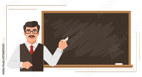 Illustrative Teacher Writing On Blackboard Depicts Education And Instruction Clearly