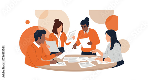 Illustrative Team Meeting, Concentrating on Papers and Collaborative Work, Examining Data