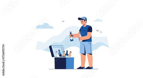 Individual Retrieving Beverages From a Cooler, Preparing for Summer Enjoyment at the Beach