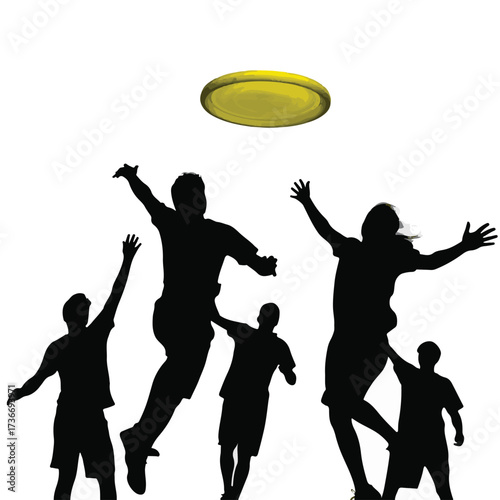 Dynamic Ultimate Frisbee Players Silhouette Vector Illustration - Mid-Air Jump Catch
