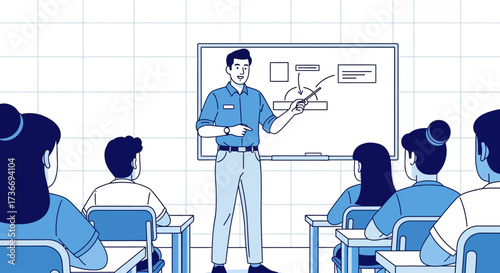 Instructor Explaining Diagrams To Students In A Classroom During A Lecture Session