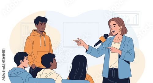 Interactive Presentation Demonstrating Concepts To An Audience With Public Speaking Skills